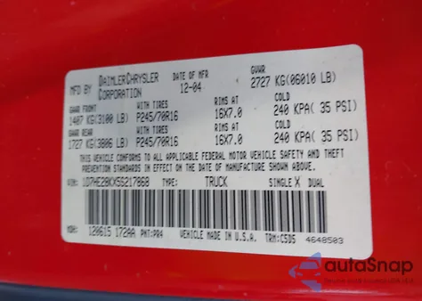 2005 Dodge Dakota St z USA, uszkodzony, nr VIN 1D7HE28KX5S217868